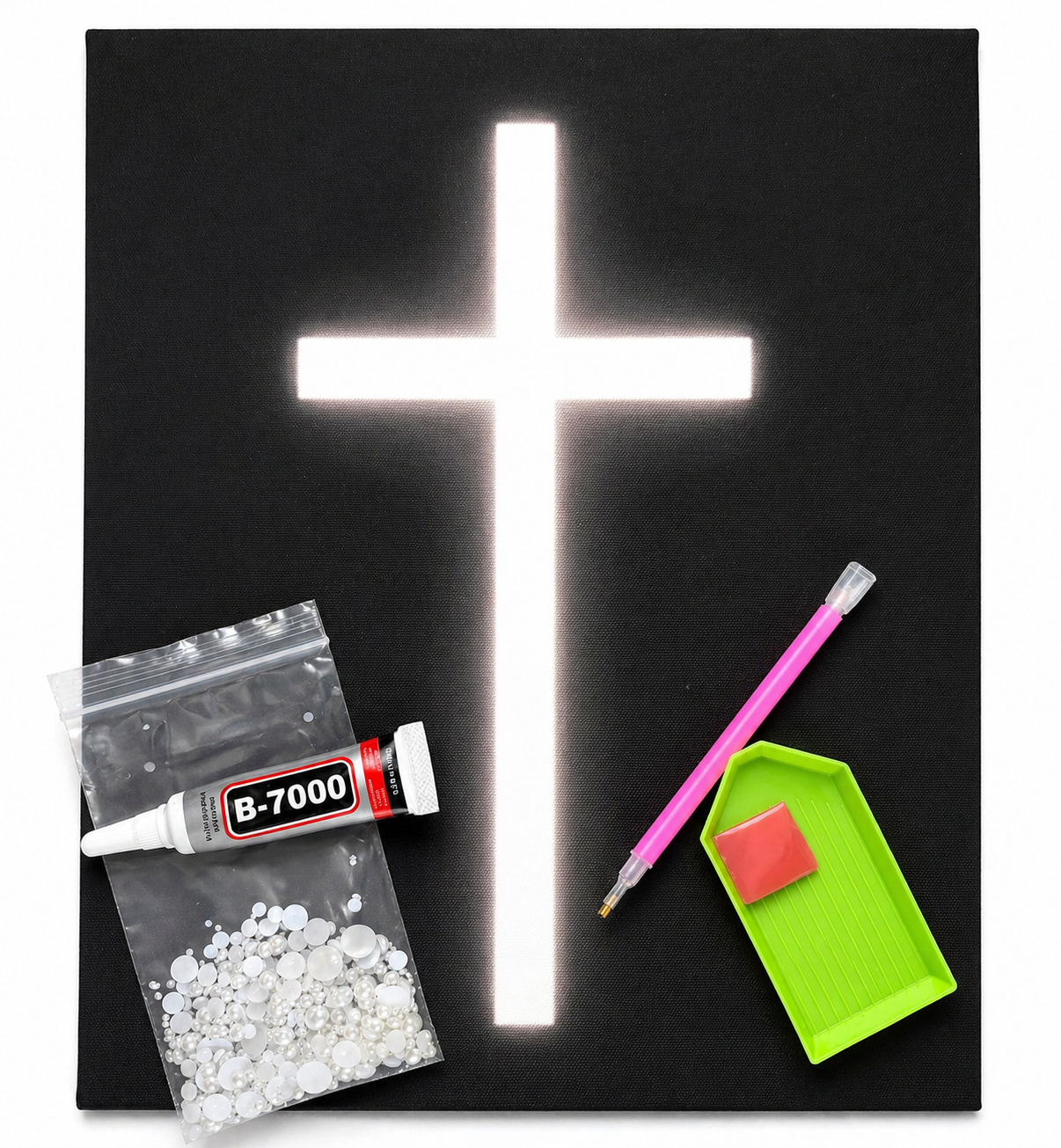 Pearl Dripped Cross 11x14 bedazzle canvas kit